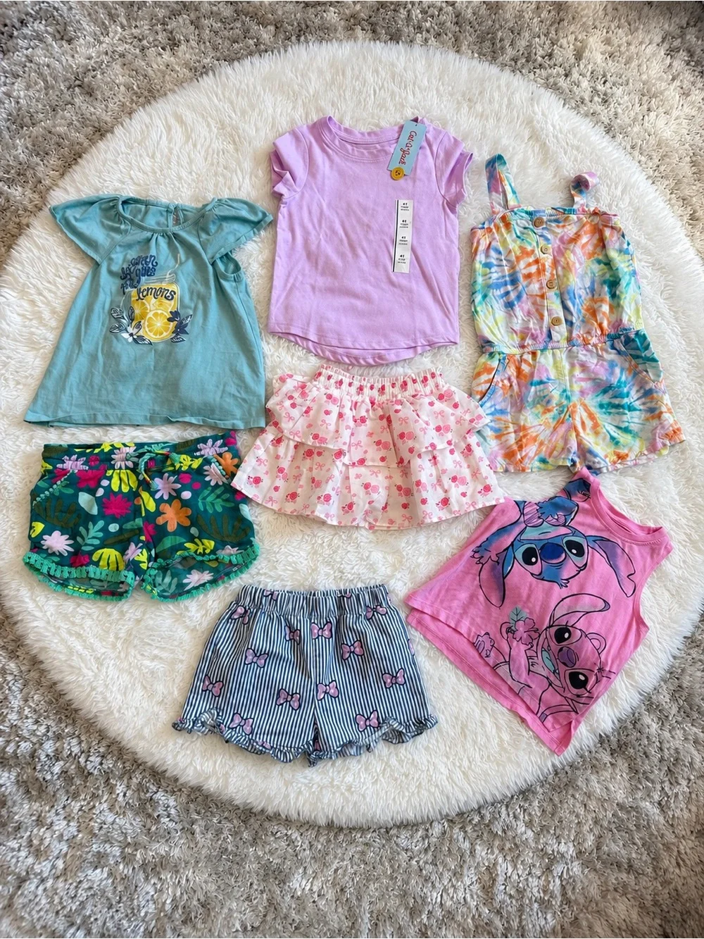 Girls Size 4 Summer Bundle | Cat & Jack NWT, Stitch, Shorts & Romper
